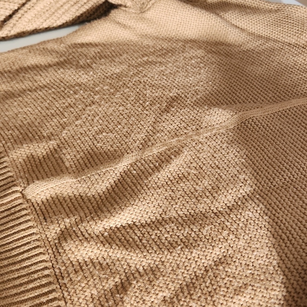 Magnolia Sweater Womens Size L Carmel Tan Fuzzies Crochet - Picture 10 of 11